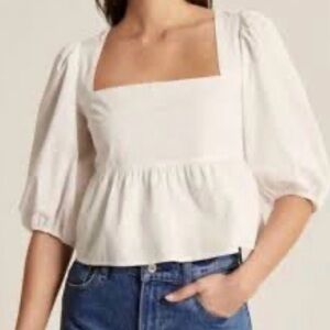 Abercrombie & Fitch White poplin puff sleeve square neck top Small